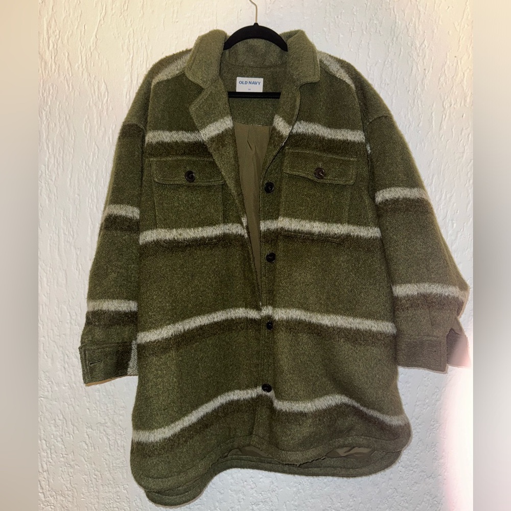 Green Striped Wool Coat from Old Navy